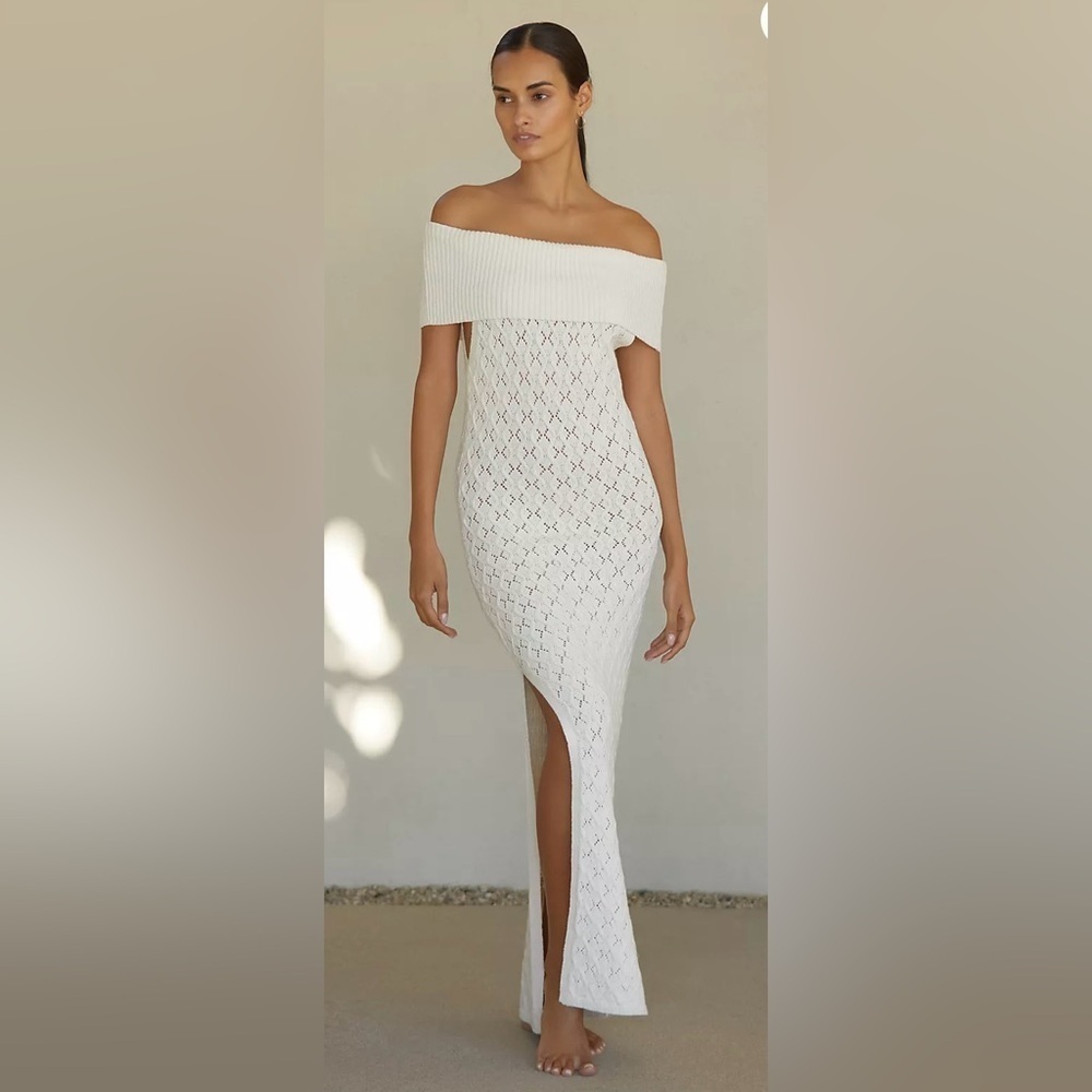Anthropologie Tropics Off Shoulder Sweater Dress White - Picture 3 of 6